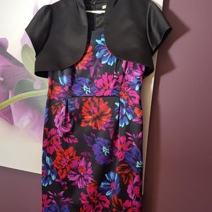 Precis Petite size 14 black satin floral dress
